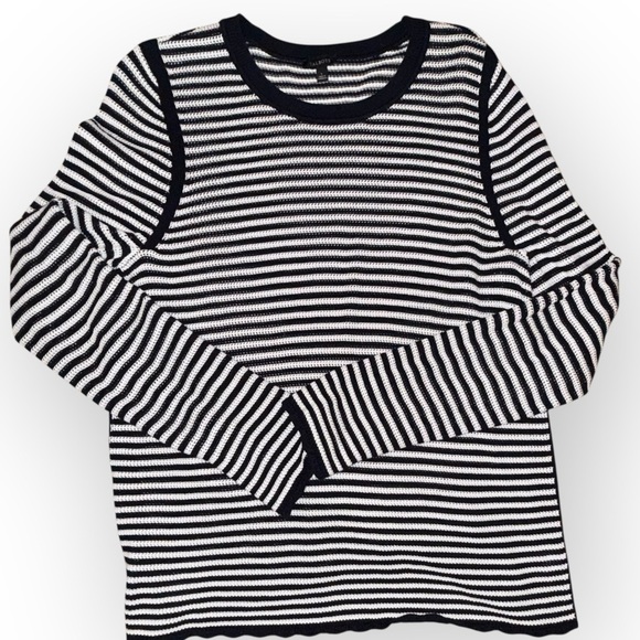 TALBOTS CREWNECK SWEATER - SCALLOP STRIPE Navy Women’s L - Picture 7 of 15